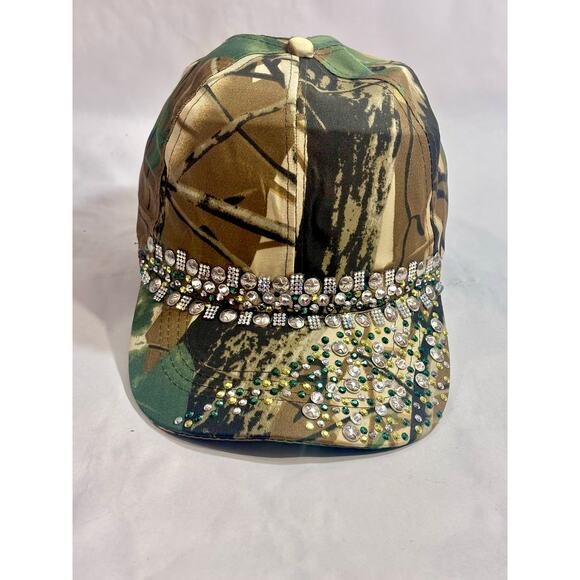 Real Tree style Camo Rhinestone Bling Streetwear Activewear Baseball Cap Hat - Picture 10 of 10